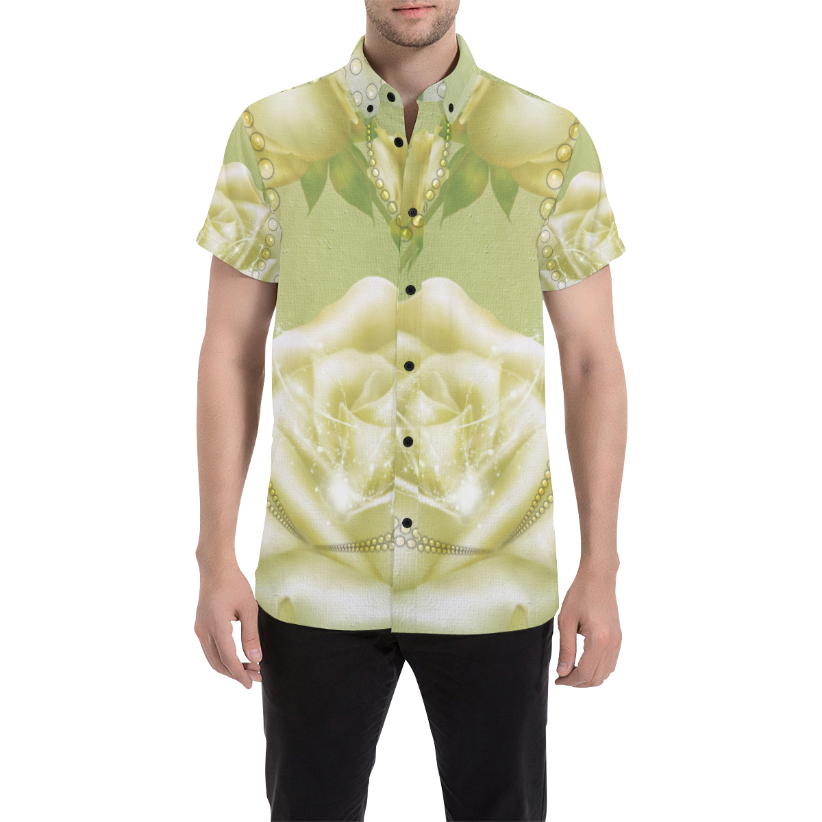 Beautiful soft green roses Men's All Over Print Short Sleeve Shirt/Large Size (Model T53)