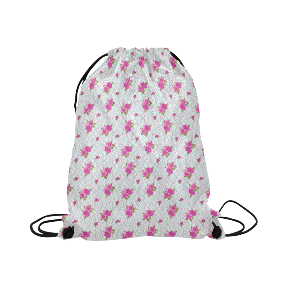 Roses and Pattern 1B by JamColors Large Drawstring Bag Model 1604 (Twin Sides)  16.5"(W) * 19.3"(H)