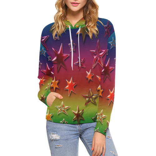 Rainbow Stars All Over Print Hoodie for Women (USA Size) (Model H13)