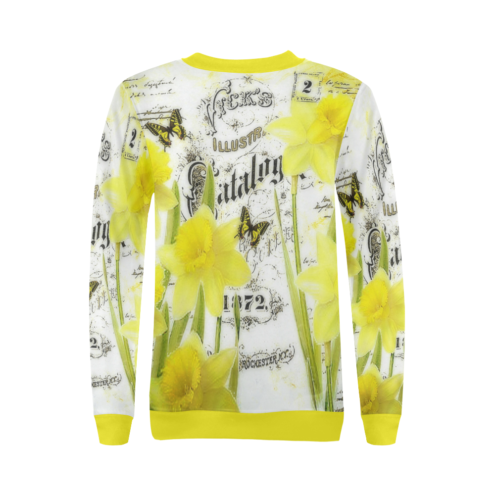 vintage daffodils All Over Print Crewneck Sweatshirt for Women (Model H18)