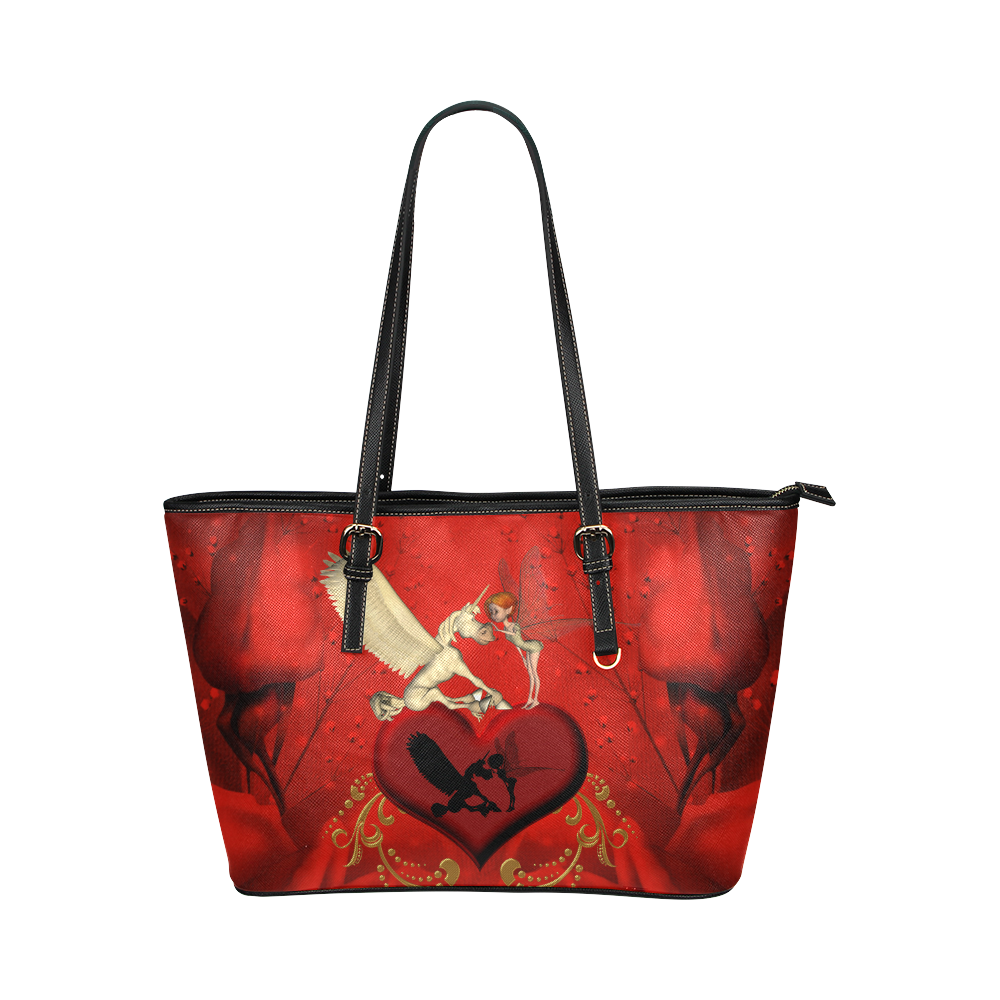 Cute fairy with pegasus Leather Tote Bag/Large (Model 1651)