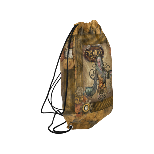 Steampunk lady with owl Small Drawstring Bag Model 1604 (Twin Sides) 11"(W) * 17.7"(H)