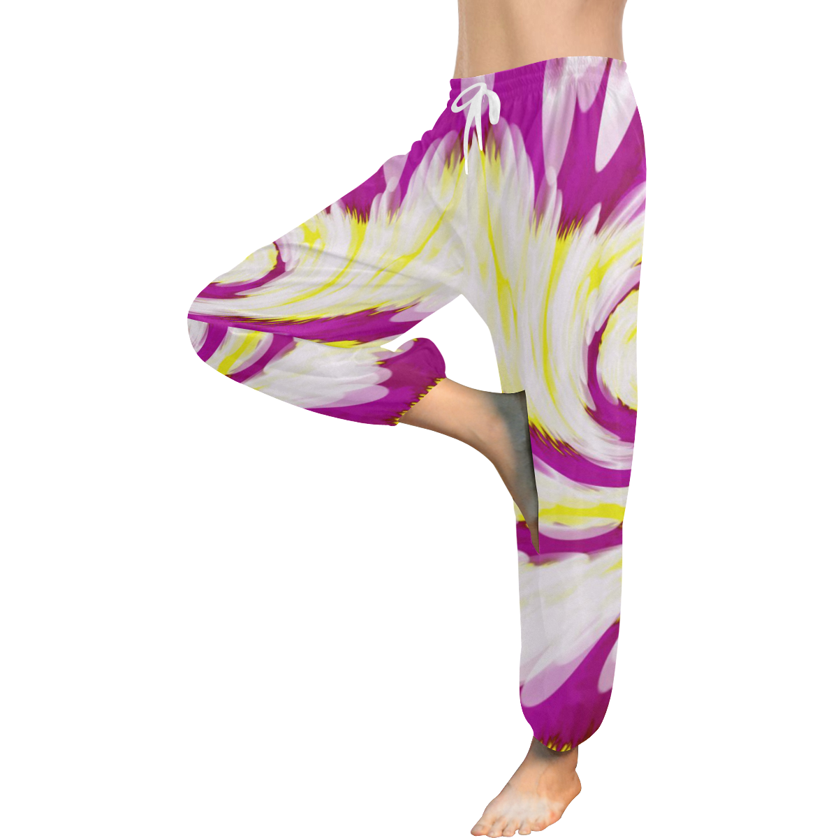Pink Yellow Tie Dye Swirl Abstract Women's All Over Print Harem Pants (Model L18)