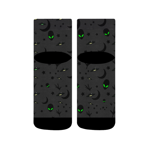 Alien Flying Saucers Stars Pattern on Charcoal Quarter Socks
