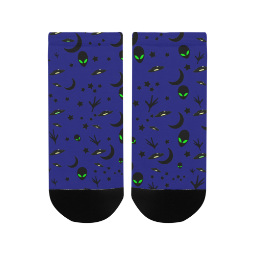 Alien Flying Saucers Stars Pattern on Blue Men's Ankle Socks