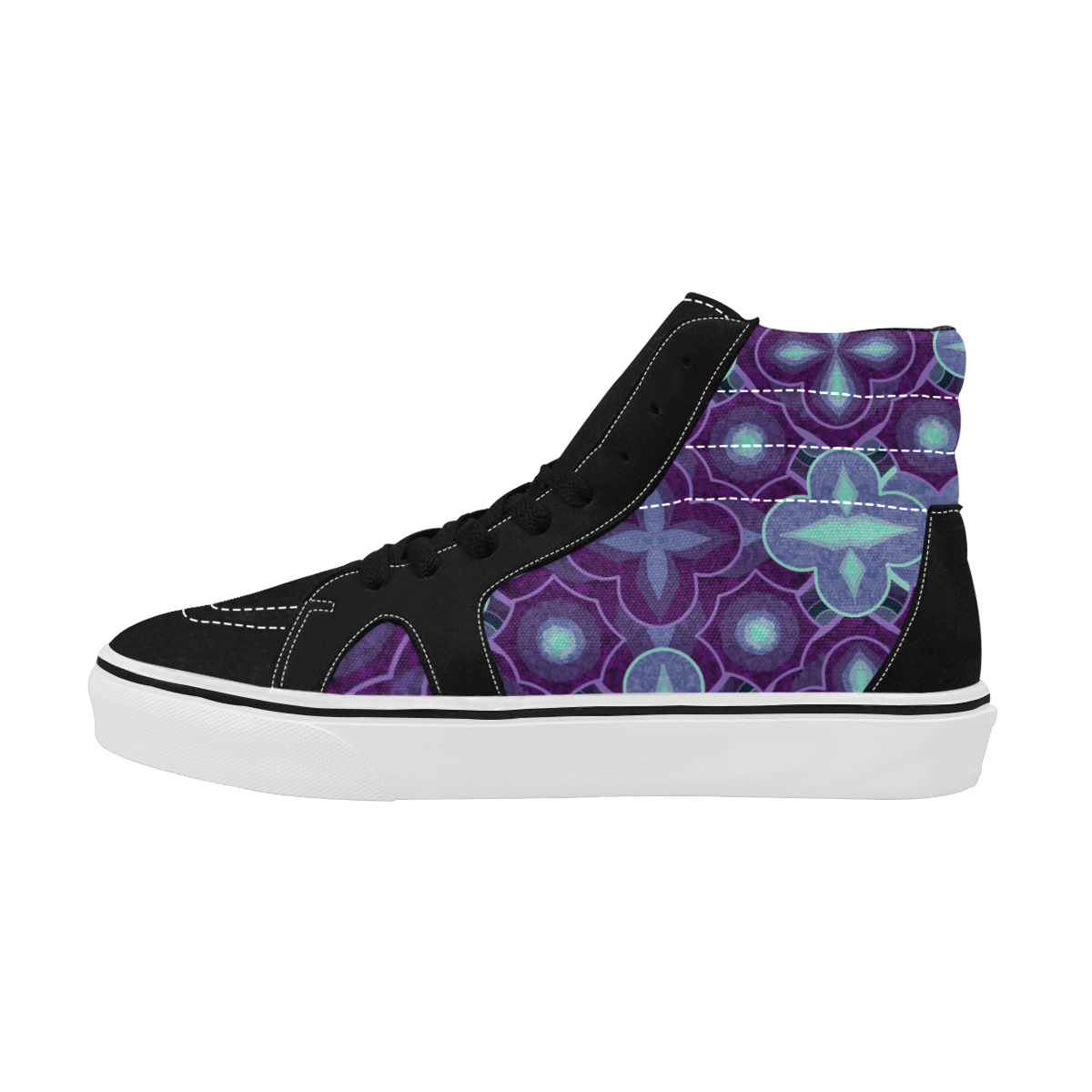 Violet, Purple Blue pattern Women's High Top Skateboarding Shoes (Model E001-1)