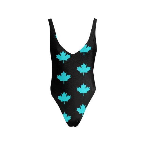 Midnight Maple Leafed Out Sexy Low Back One-Piece Swimsuit (Model S09)
