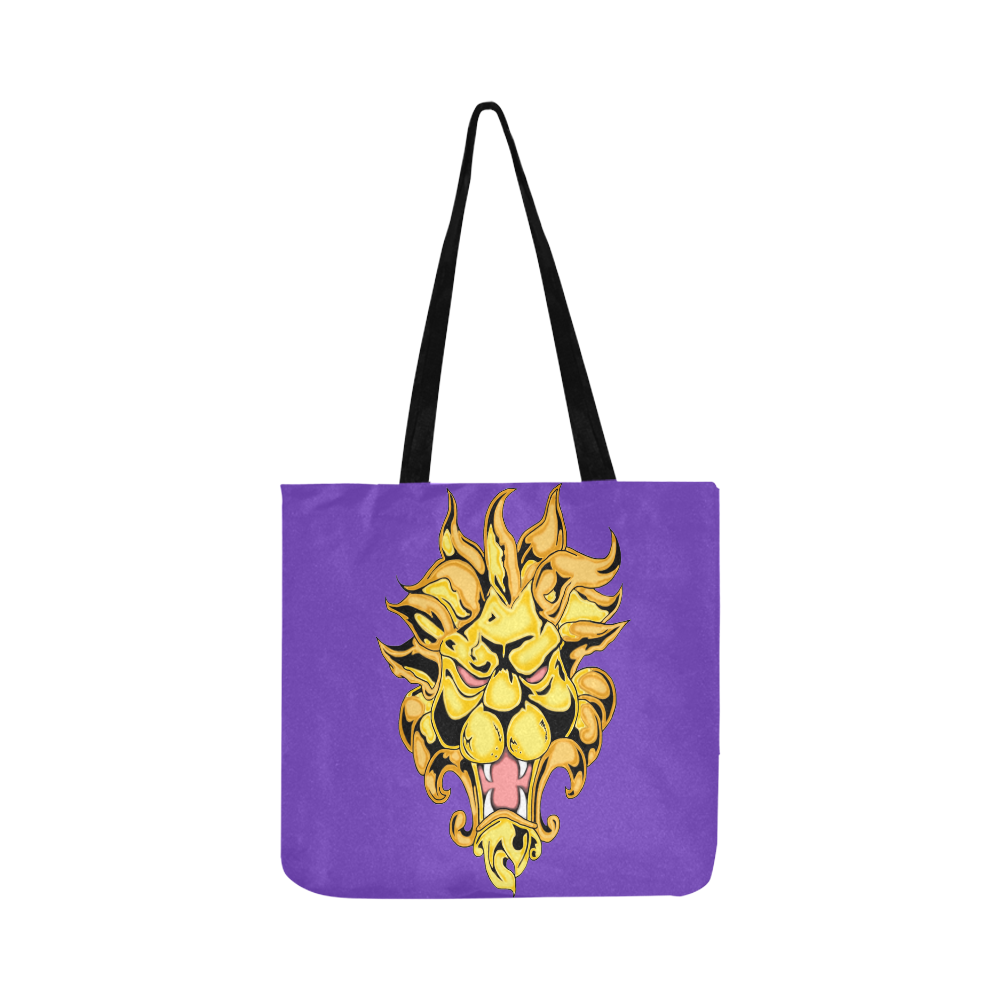 Gold Metallic Lion Purple Reusable Shopping Bag Model 1660 (Two sides)