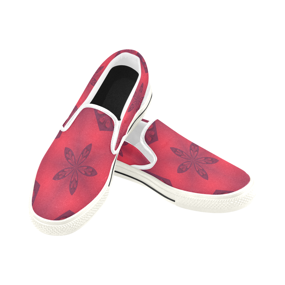 Love and Romance Red Star and Hearts Women's Slip-on Canvas Shoes/Large Size (Model 019)