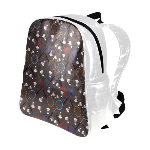 Badminton Rackets and Shuttlecocks Pattern Sports Charcoal/White Multi-Pockets Backpack (Model 1636)