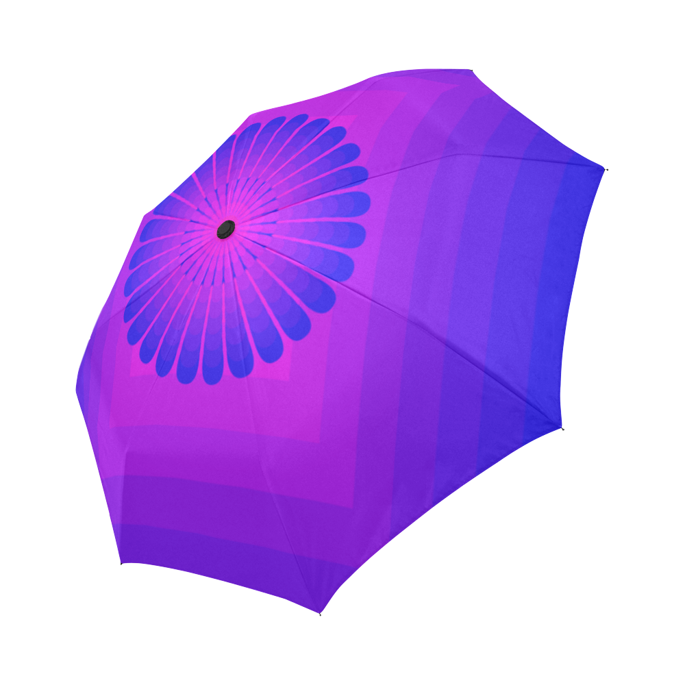 Blue flower on blue pink multiple squares Auto-Foldable Umbrella (Model U04)