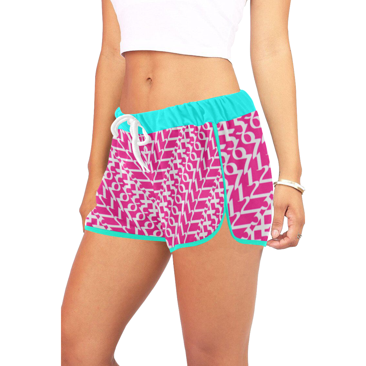 NUMBERS Collection 1234567 Pink/Teal "South Beach" Women's All Over Print Relaxed Shorts (Model L19)