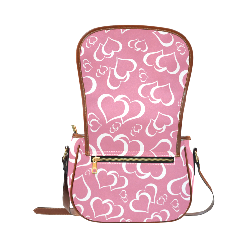 White and Rose Pink Hearts Pattern Saddle Bag/Large (Model 1649)