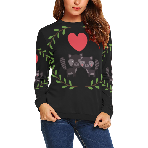 Racoons Black All Over Print Crewneck Sweatshirt for Women (Model H18)
