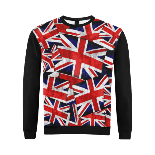 Union Jack British UK Flag - Union Jack British UK Flag (Vest Style) Black All Over Print Crewneck Sweatshirt for Men/Large (Model H18)