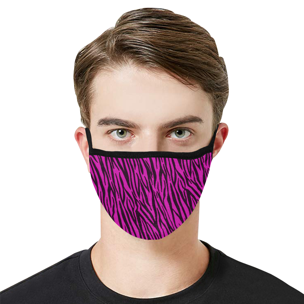 Pink Zebra Stripes Face Mask Mouth Mask in One Piece (Model M02)