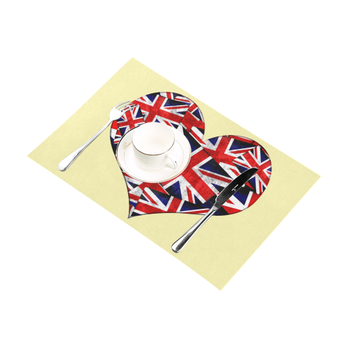 Union Jack British UK Flag Heart Yellow Placemat 12’’ x 18’’ (Set of 6)