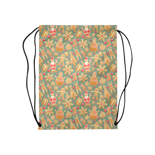Christmas Gingerbread Icons Pattern Medium Drawstring Bag Model 1604 (Twin Sides) 13.8"(W) * 18.1"(H)