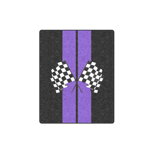 Racing Stripe, Checkered Flags, Black and Purple Blanket 40"x50"