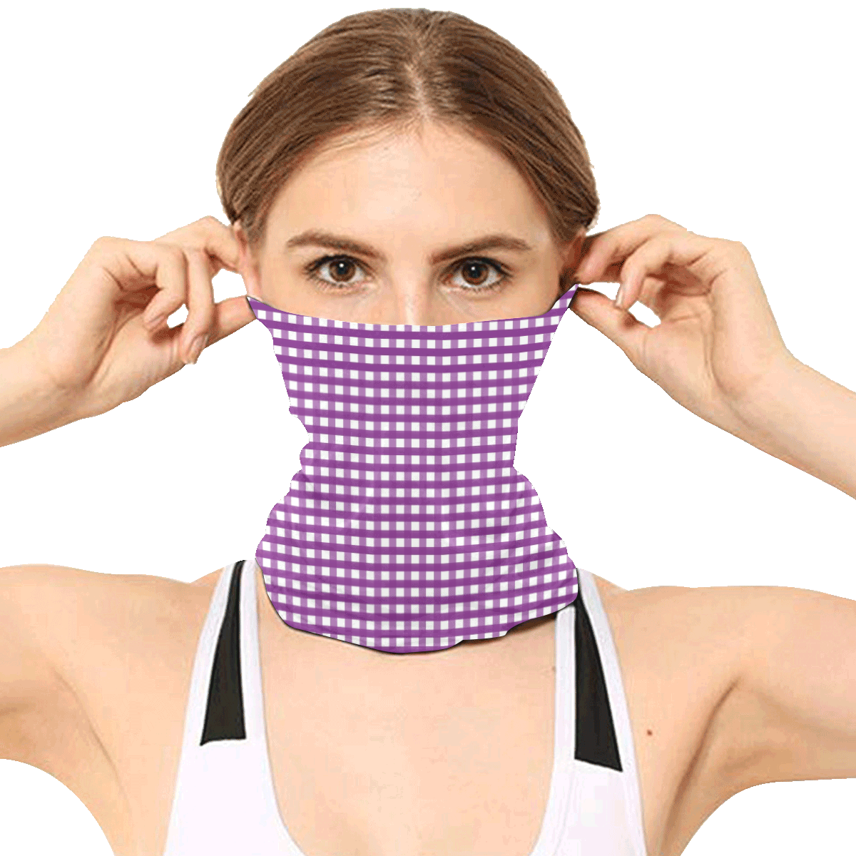 Purple Gingham Checked Pattern Multifunctional Headwear