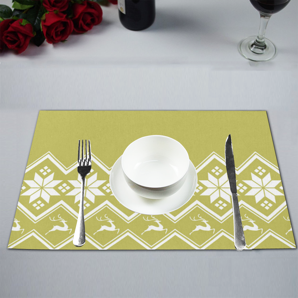 Christmas Reindeer Snowflake Gold Placemat 12’’ x 18’’ (Set of 4)