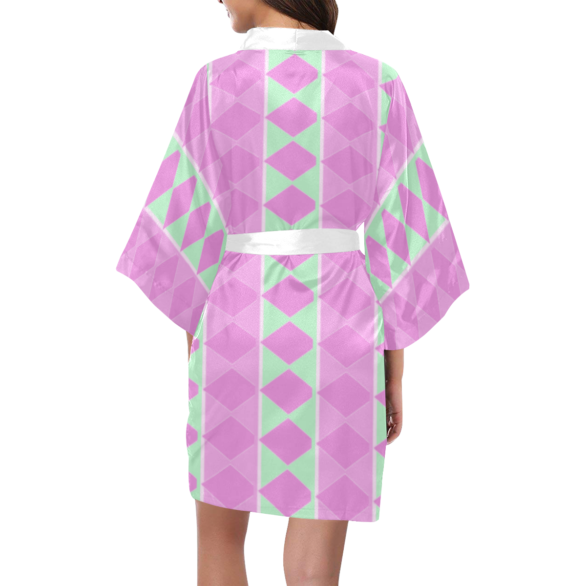 Diamond Mod Stripes Pink Mint Kimono Robe