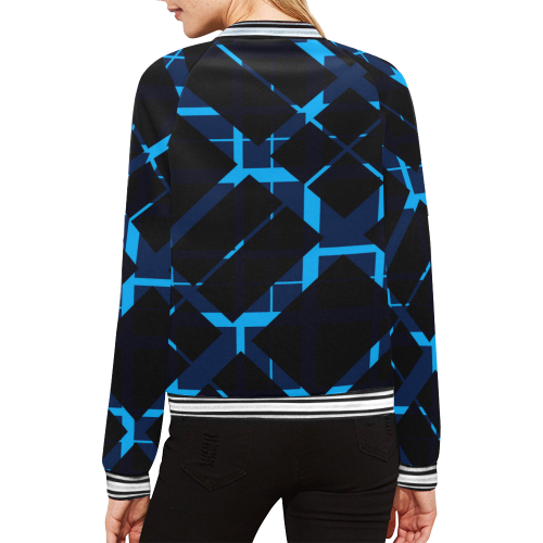 Diagonal Blue & Black Plaid Modern Style All Over Print Bomber Jacket for Women (Model H21)