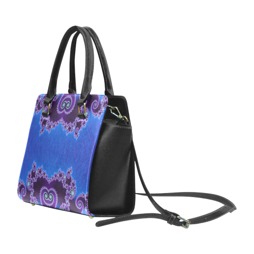 Blue Hearts and Lace Fractal Abstract 2 Rivet Shoulder Handbag (Model 1645)