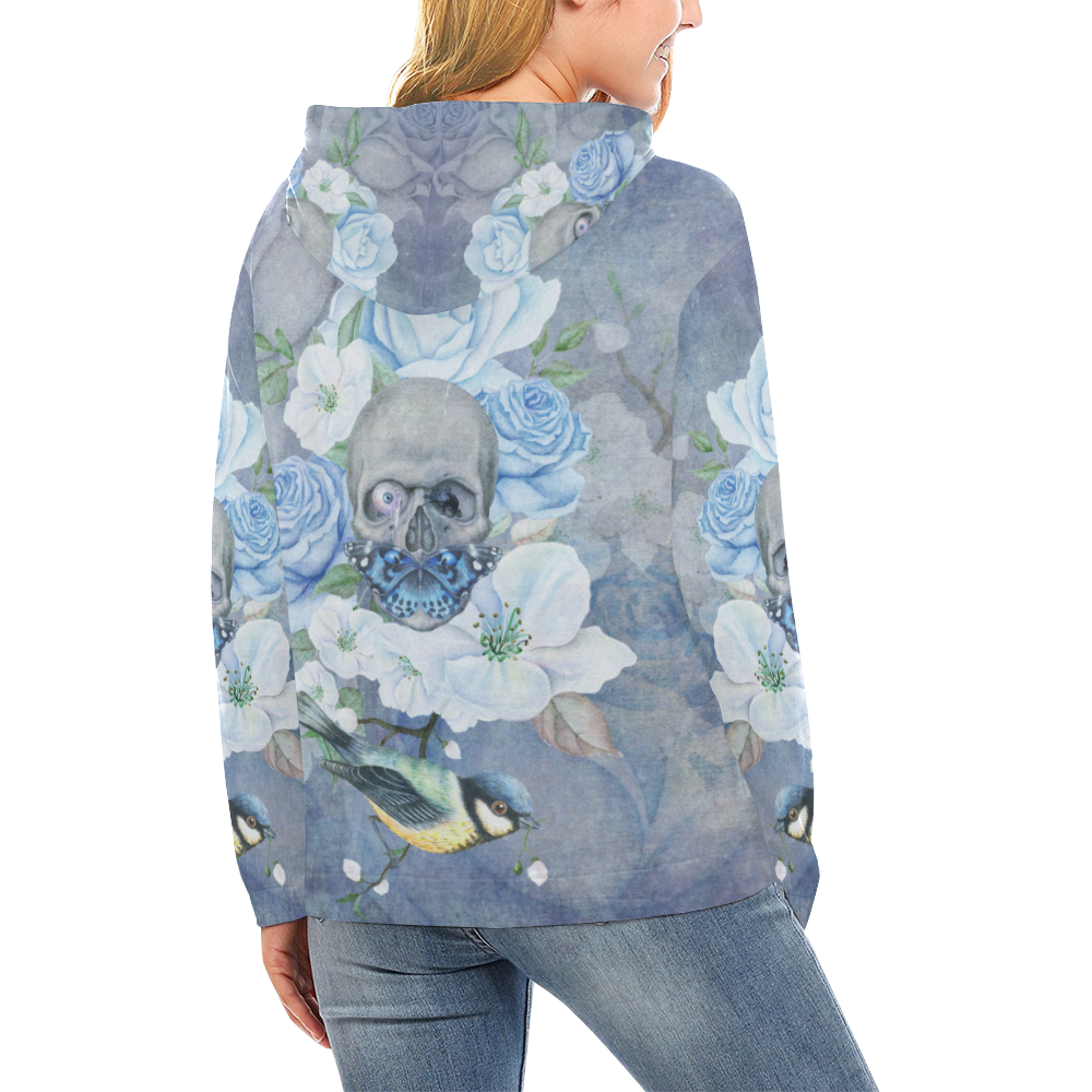 Gothic Skull With Butterfly All Over Print Hoodie for Women (USA Size) (Model H13)