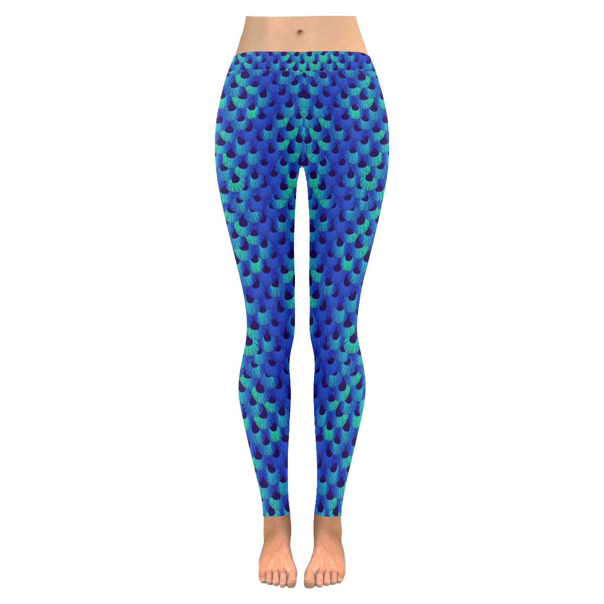Blue Teal Mermaid Women's Low Rise Leggings (Invisible Stitch) (Model L05)