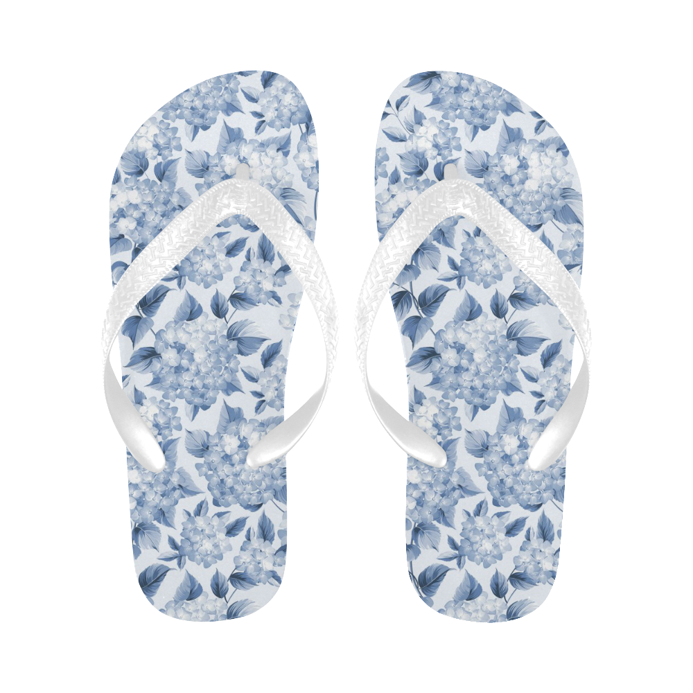 Blue and White Floral Pattern Flip Flops for Men/Women (Model 040)