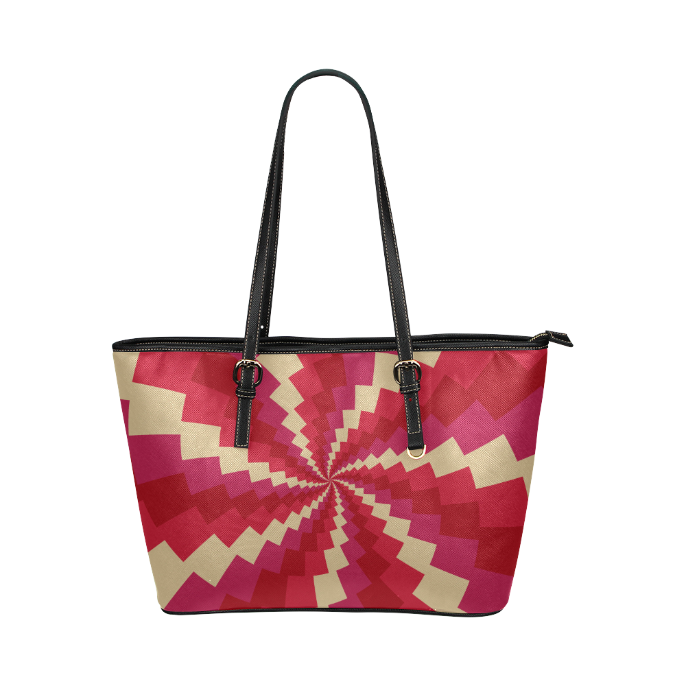 Pink red wave Leather Tote Bag/Large (Model 1651)