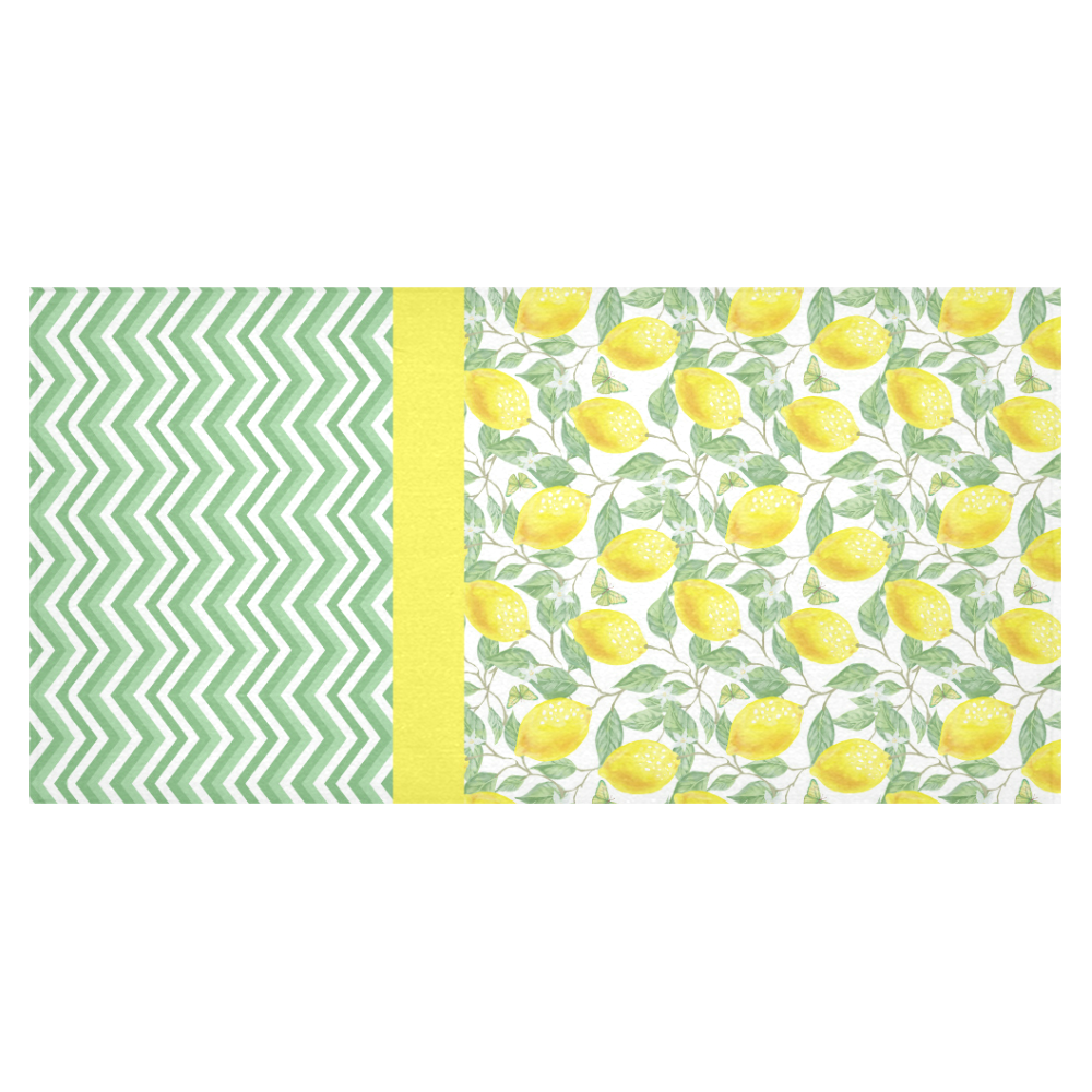 Lemons With Chevron 2 Cotton Linen Tablecloth 60"x120"