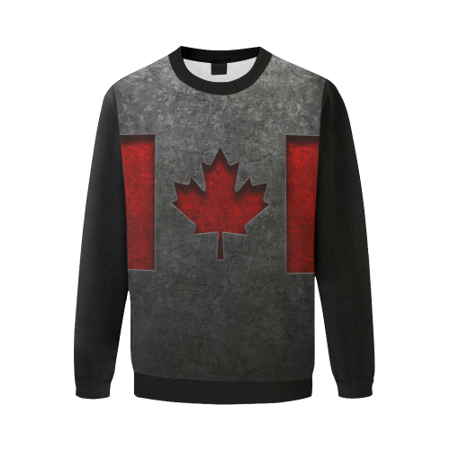 Canadian Flag Stone Texture Men's Oversized Fleece Crew Sweatshirt (Model H18)