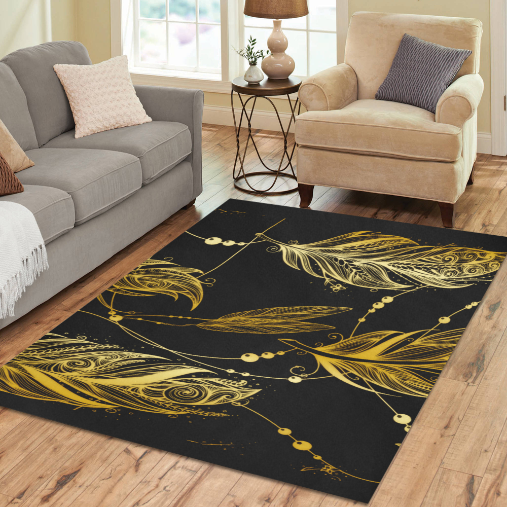 Gold Feathers Area Rug7'x5'