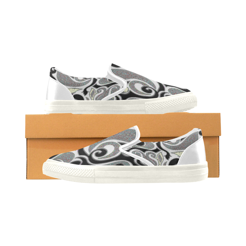 abstract swirl doodle in white trim Slip-on Canvas Shoes for Men/Large Size (Model 019)