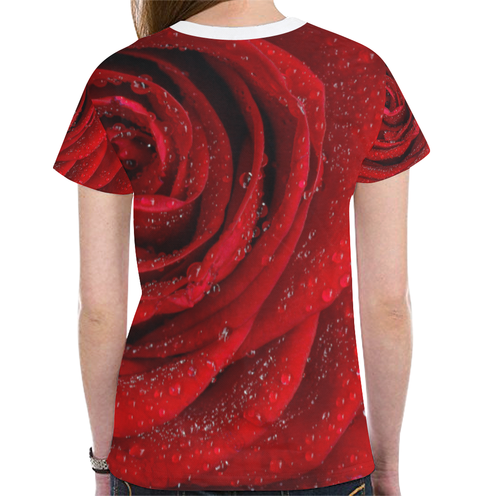 Red rosa New All Over Print T-shirt for Women (Model T45)