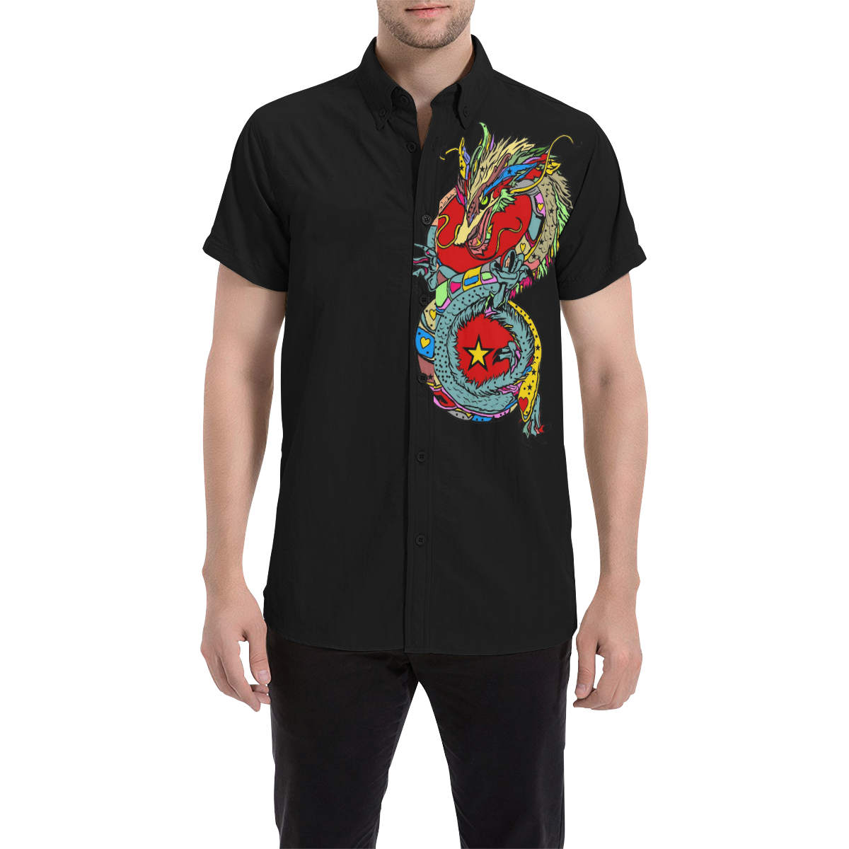 Popart Dragon by Nico Bielow Men's All Over Print Short Sleeve Shirt (Model T53)