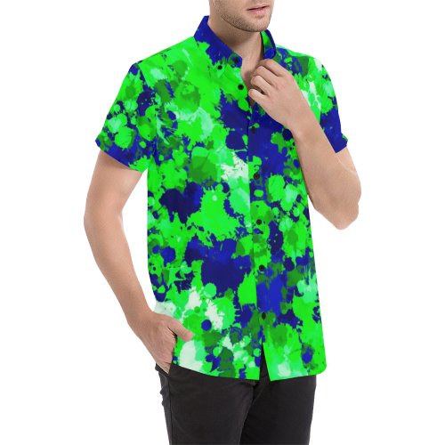 Green and Blue Paint Splatter Men's All Over Print Short Sleeve Shirt (Model T53)