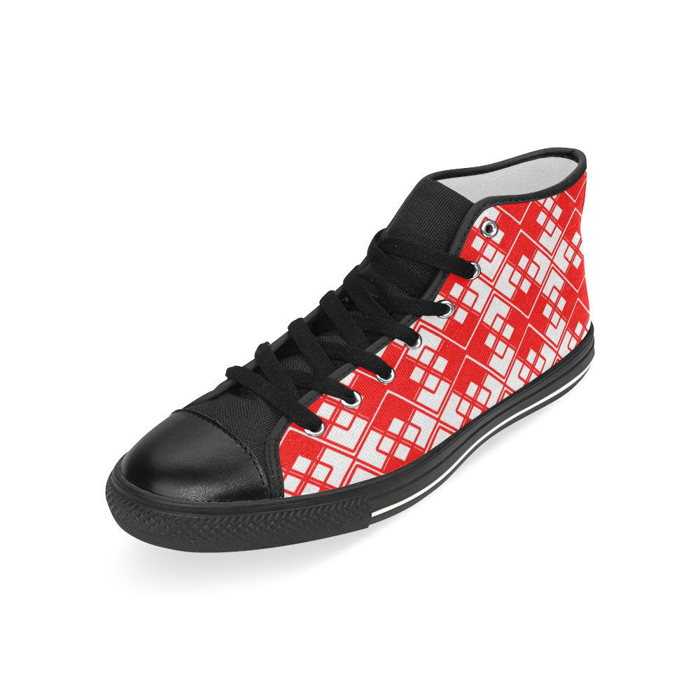 Abstract geometric pattern - red and white. Men’s Classic High Top Canvas Shoes (Model 017)