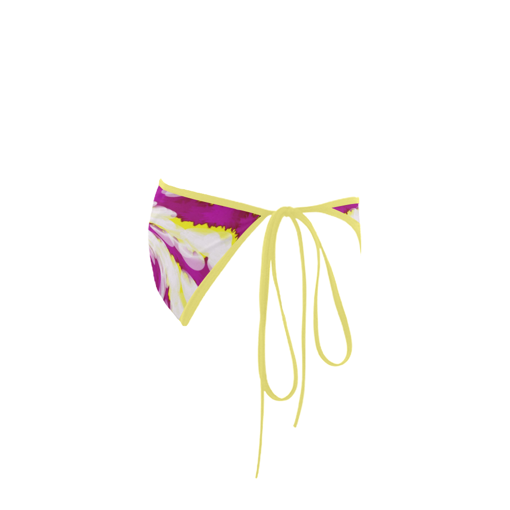 Pink Yellow Tie Dye Swirl Abstract Custom Bikini Swimsuit Bottom