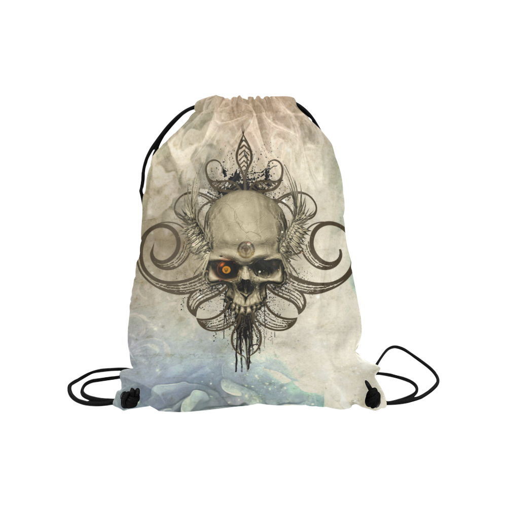 Creepy skull, vintage background Medium Drawstring Bag Model 1604 (Twin Sides) 13.8"(W) * 18.1"(H)