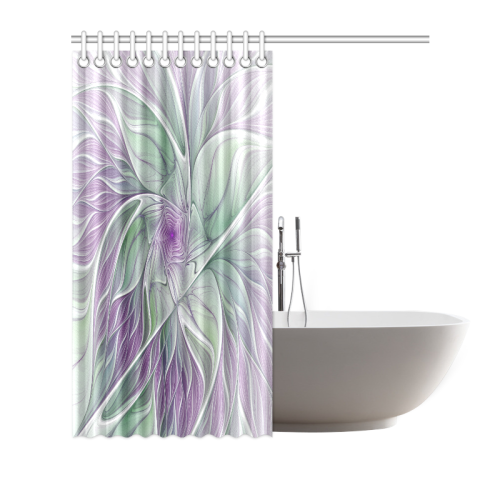 Flower Dream Abstract Purple Sea Green Floral Fractal Art Shower Curtain 72"x72"
