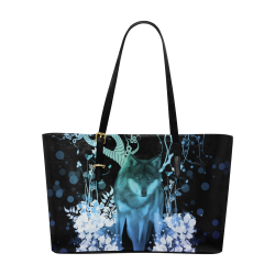Awesome wolf with flowers Euramerican Tote Bag/Large (Model 1656)