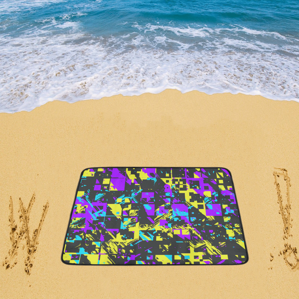 Purple yelllow squares Beach Mat 78"x 60"