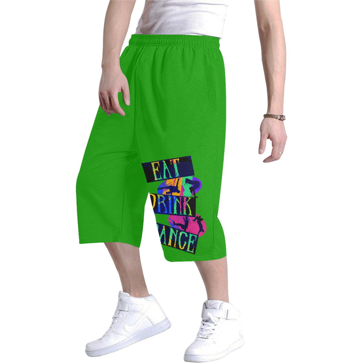 Break Dancing Colorful on Green Men's All Over Print Baggy Shorts (Model L37)