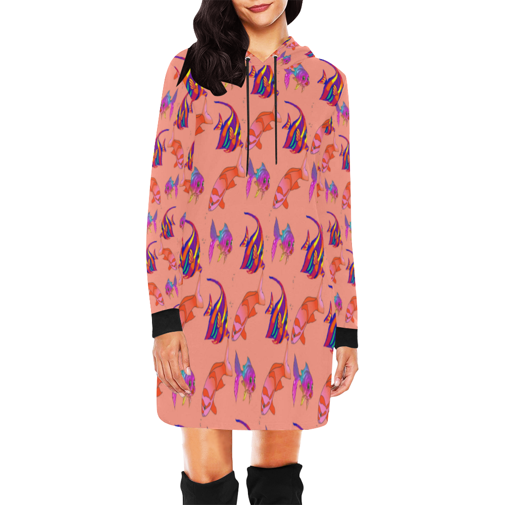 pink Fishes All Over Print Hoodie Mini Dress (Model H27)