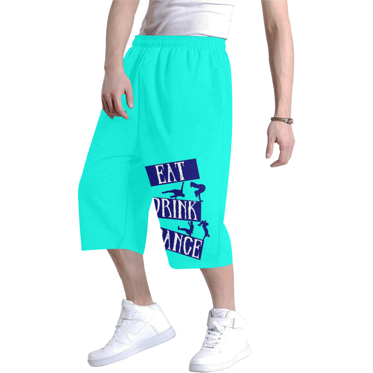Break Dancing Blue / Neon Aqua Men's All Over Print Baggy Shorts (Model L37)
