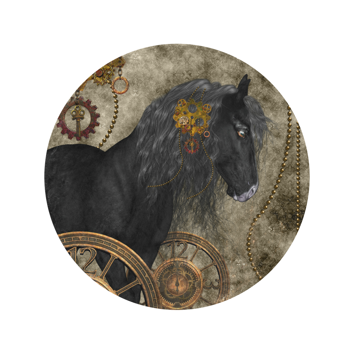 Beautiful wild horse with steampunk elements Circular Ultra-Soft Micro Fleece Blanket 60"