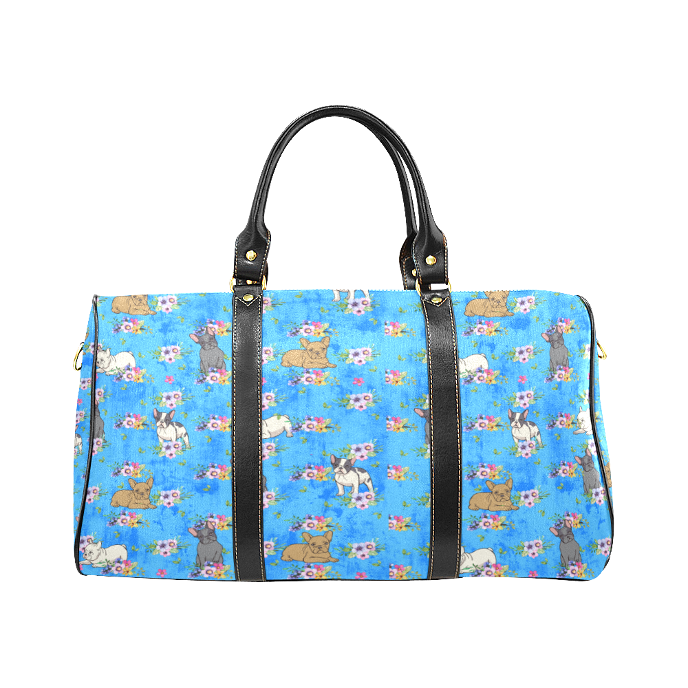 Frenchies in Flowers New Waterproof Travel Bag/Large (Model 1639)